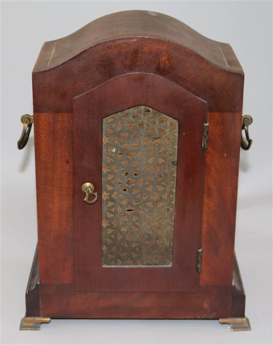 An Edwardian inlaid mahogany mantel clock, 11.5in.